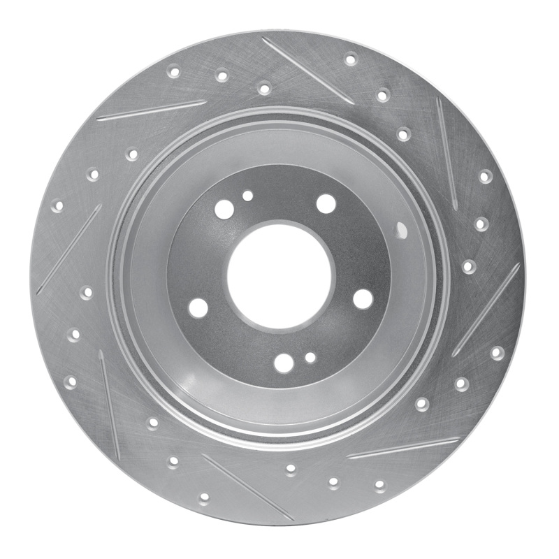 Hyundai Santa Fe Brake Rotor (1) - Rear Left - R1 Concepts - Drilled & Slotted - Silver - `10-`21